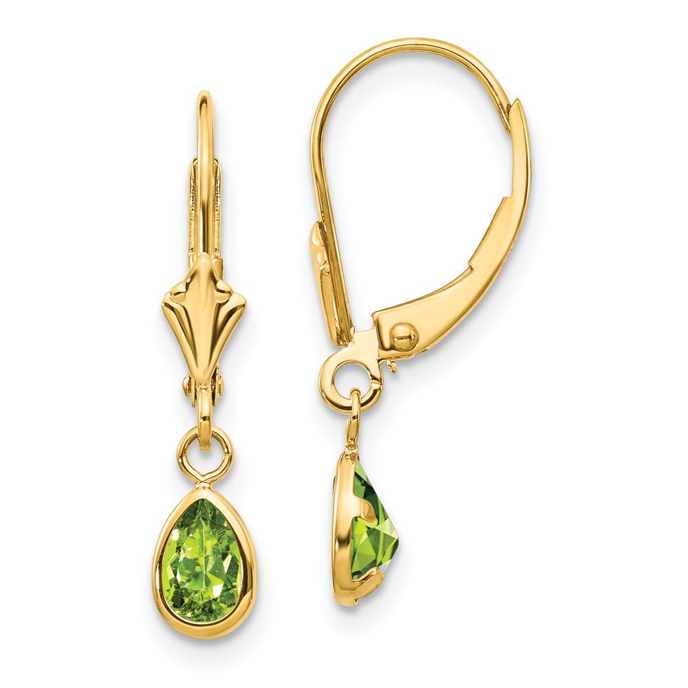 14k Yellow Gold 6x4mm August/Peridot August Birthstone Ladies Earrings